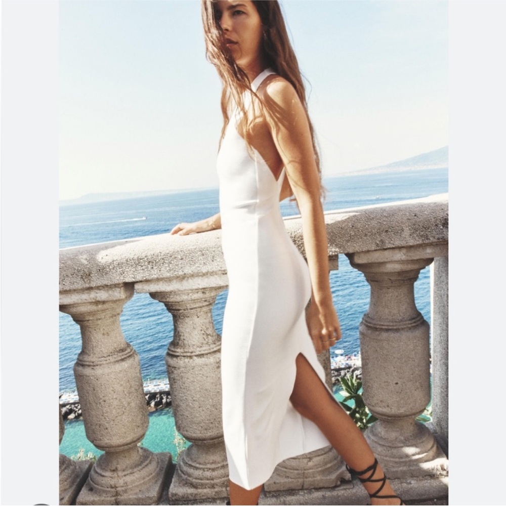 Zara Nwt Elegant White Sleeveless Dress knit stretch